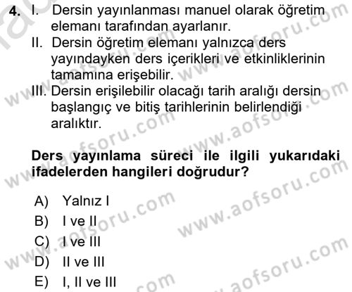Öğrenme Yönetim Sistemleri Dersi 2020 - 2021 Yılı Yaz Okulu Sınav Soruları 4. Soru