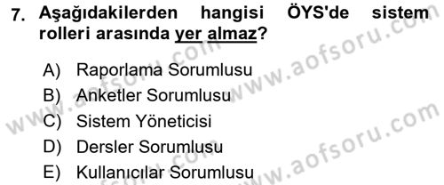 Öğrenme Yönetim Sistemleri Dersi 2020 - 2021 Yılı Yaz Okulu Sınav Soruları 7. Soru