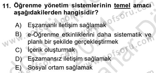 Öğrenme Yönetim Sistemleri Dersi 2021 - 2022 Yılı (Vize) Ara Sınav Soruları 11. Soru