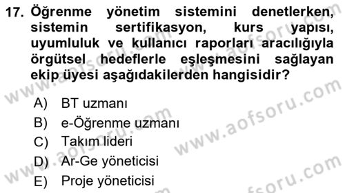 Öğrenme Yönetim Sistemleri Dersi 2021 - 2022 Yılı (Vize) Ara Sınav Soruları 17. Soru