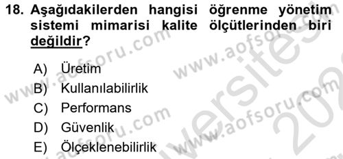 Öğrenme Yönetim Sistemleri Dersi 2021 - 2022 Yılı (Vize) Ara Sınav Soruları 18. Soru