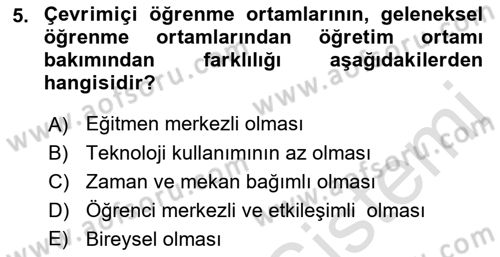 Öğrenme Yönetim Sistemleri Dersi 2021 - 2022 Yılı (Vize) Ara Sınav Soruları 5. Soru