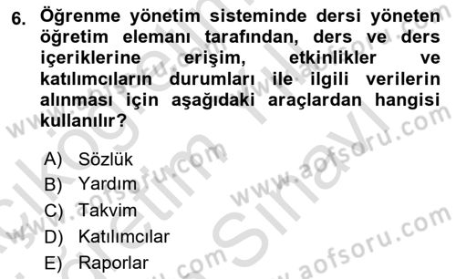Öğrenme Yönetim Sistemleri Dersi 2021 - 2022 Yılı (Vize) Ara Sınav Soruları 6. Soru
