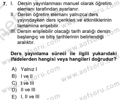Öğrenme Yönetim Sistemleri Dersi 2021 - 2022 Yılı (Vize) Ara Sınav Soruları 7. Soru