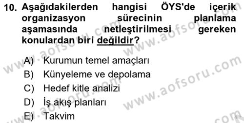 Öğrenme Yönetim Sistemleri Dersi 2021 - 2022 Yılı (Final) Dönem Sonu Sınav Soruları 10. Soru