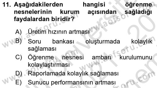 Öğrenme Yönetim Sistemleri Dersi 2021 - 2022 Yılı (Final) Dönem Sonu Sınav Soruları 11. Soru