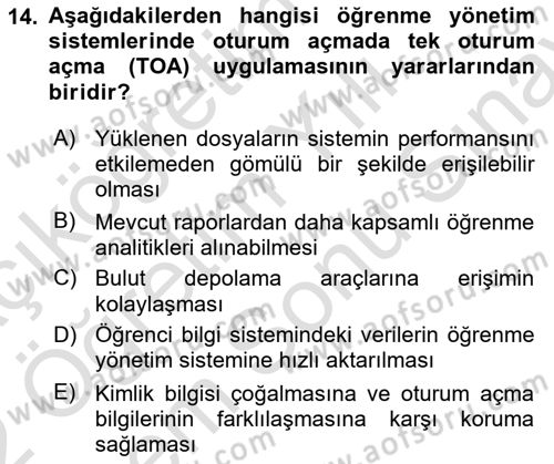 Öğrenme Yönetim Sistemleri Dersi 2021 - 2022 Yılı (Final) Dönem Sonu Sınav Soruları 14. Soru