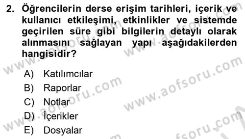 Öğrenme Yönetim Sistemleri Dersi 2021 - 2022 Yılı (Final) Dönem Sonu Sınav Soruları 2. Soru