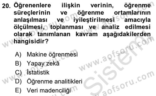 Öğrenme Yönetim Sistemleri Dersi 2021 - 2022 Yılı (Final) Dönem Sonu Sınav Soruları 20. Soru