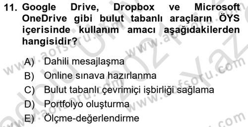 Öğrenme Yönetim Sistemleri Dersi 2021 - 2022 Yılı Yaz Okulu Sınavı 11. Soru