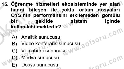 Öğrenme Yönetim Sistemleri Dersi 2021 - 2022 Yılı Yaz Okulu Sınavı 15. Soru