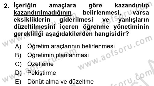 Öğrenme Yönetim Sistemleri Dersi 2021 - 2022 Yılı Yaz Okulu Sınavı 2. Soru