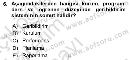 Öğrenme Yönetim Sistemleri Dersi 2021 - 2022 Yılı Yaz Okulu Sınavı 6. Soru