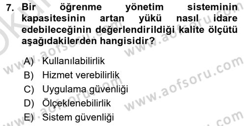 Öğrenme Yönetim Sistemleri Dersi 2021 - 2022 Yılı Yaz Okulu Sınavı 7. Soru