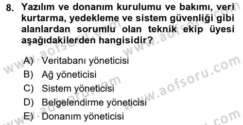 Öğrenme Yönetim Sistemleri Dersi 2021 - 2022 Yılı Yaz Okulu Sınavı 8. Soru