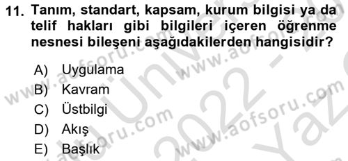 Öğrenme Yönetim Sistemleri Dersi 2022 - 2023 Yılı Yaz Okulu Sınav Soruları 11. Soru