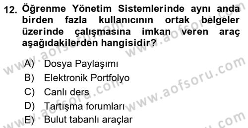 Öğrenme Yönetim Sistemleri Dersi 2022 - 2023 Yılı Yaz Okulu Sınav Soruları 12. Soru