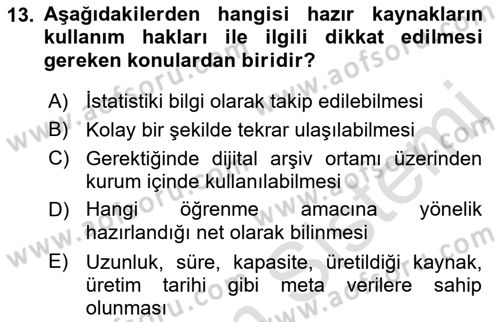 Öğrenme Yönetim Sistemleri Dersi 2022 - 2023 Yılı Yaz Okulu Sınav Soruları 13. Soru