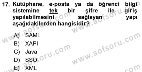 Öğrenme Yönetim Sistemleri Dersi 2022 - 2023 Yılı Yaz Okulu Sınav Soruları 17. Soru