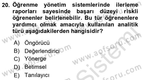 Öğrenme Yönetim Sistemleri Dersi 2022 - 2023 Yılı Yaz Okulu Sınav Soruları 20. Soru