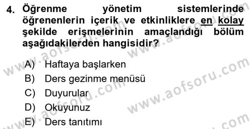 Öğrenme Yönetim Sistemleri Dersi 2022 - 2023 Yılı Yaz Okulu Sınav Soruları 4. Soru