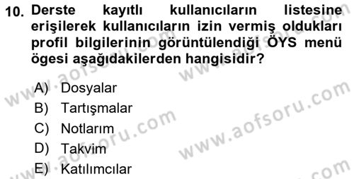 Öğrenme Yönetim Sistemleri Dersi 2023 - 2024 Yılı (Vize) Ara Sınav Soruları 10. Soru