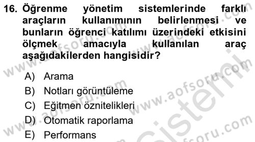 Öğrenme Yönetim Sistemleri Dersi 2023 - 2024 Yılı (Vize) Ara Sınav Soruları 16. Soru