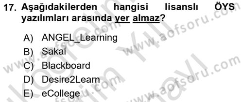 Öğrenme Yönetim Sistemleri Dersi 2023 - 2024 Yılı (Vize) Ara Sınav Soruları 17. Soru
