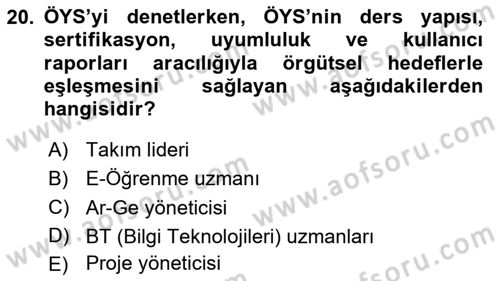 Öğrenme Yönetim Sistemleri Dersi 2023 - 2024 Yılı (Vize) Ara Sınav Soruları 20. Soru