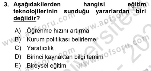 Öğrenme Yönetim Sistemleri Dersi 2023 - 2024 Yılı (Vize) Ara Sınav Soruları 3. Soru
