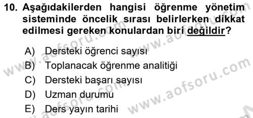 Öğrenme Yönetim Sistemleri Dersi 2023 - 2024 Yılı (Final) Dönem Sonu Sınav Soruları 10. Soru
