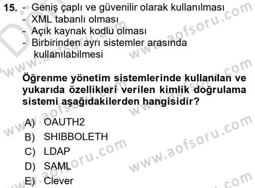 Öğrenme Yönetim Sistemleri Dersi 2023 - 2024 Yılı (Final) Dönem Sonu Sınav Soruları 15. Soru