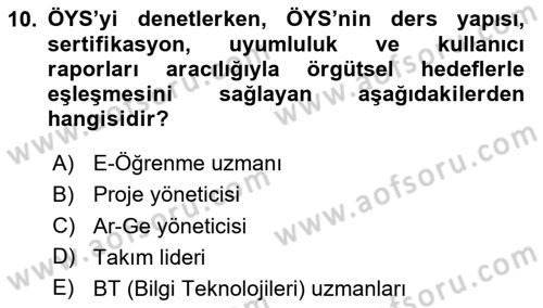 Öğrenme Yönetim Sistemleri Dersi 2023 - 2024 Yılı Yaz Okulu Sınav Soruları 10. Soru