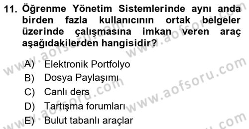 Öğrenme Yönetim Sistemleri Dersi 2023 - 2024 Yılı Yaz Okulu Sınav Soruları 11. Soru