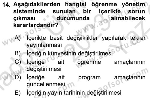 Öğrenme Yönetim Sistemleri Dersi 2023 - 2024 Yılı Yaz Okulu Sınav Soruları 14. Soru