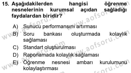 Öğrenme Yönetim Sistemleri Dersi 2023 - 2024 Yılı Yaz Okulu Sınav Soruları 15. Soru