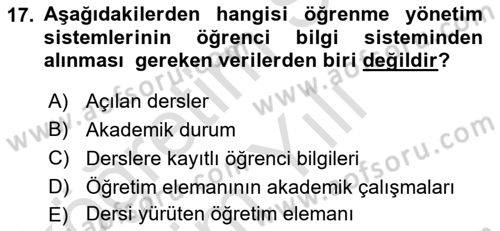 Öğrenme Yönetim Sistemleri Dersi 2023 - 2024 Yılı Yaz Okulu Sınav Soruları 17. Soru