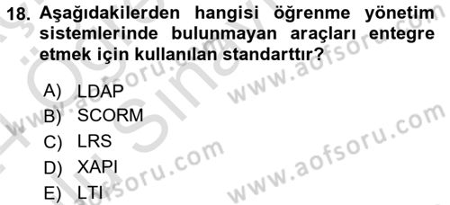 Öğrenme Yönetim Sistemleri Dersi 2023 - 2024 Yılı Yaz Okulu Sınav Soruları 18. Soru