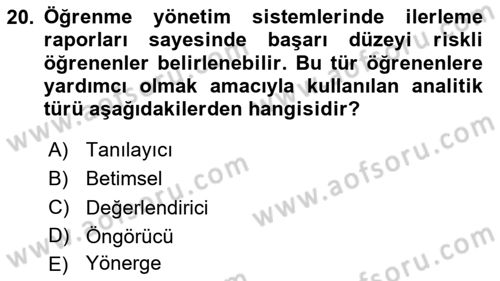 Öğrenme Yönetim Sistemleri Dersi 2023 - 2024 Yılı Yaz Okulu Sınav Soruları 20. Soru