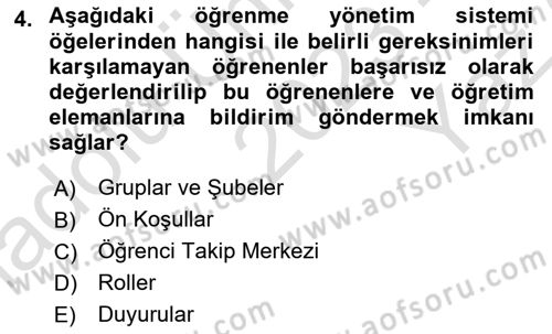 Öğrenme Yönetim Sistemleri Dersi 2023 - 2024 Yılı Yaz Okulu Sınav Soruları 4. Soru