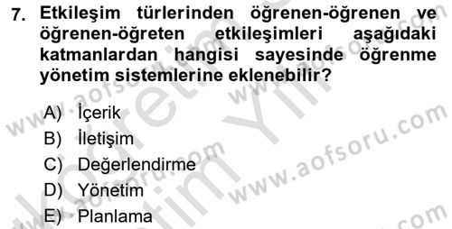 Öğrenme Yönetim Sistemleri Dersi 2023 - 2024 Yılı Yaz Okulu Sınav Soruları 7. Soru