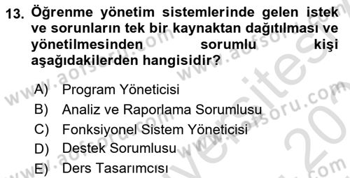 Öğrenme Yönetim Sistemleri Dersi 2024 - 2025 Yılı (Vize) Ara Sınav Soruları 13. Soru