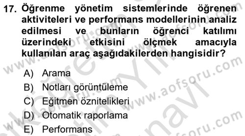 Öğrenme Yönetim Sistemleri Dersi 2024 - 2025 Yılı (Vize) Ara Sınav Soruları 17. Soru