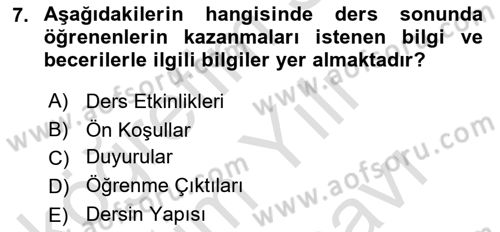 Öğrenme Yönetim Sistemleri Dersi 2024 - 2025 Yılı (Vize) Ara Sınav Soruları 7. Soru