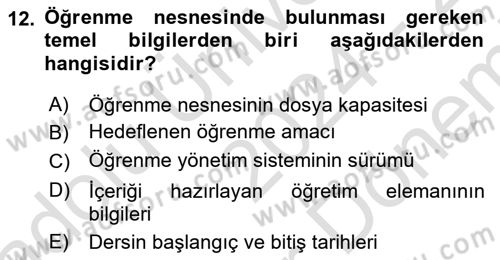 Öğrenme Yönetim Sistemleri Dersi 2024 - 2025 Yılı (Final) Dönem Sonu Sınav Soruları 12. Soru