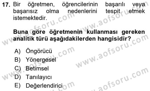 Öğrenme Yönetim Sistemleri Dersi 2024 - 2025 Yılı (Final) Dönem Sonu Sınav Soruları 17. Soru