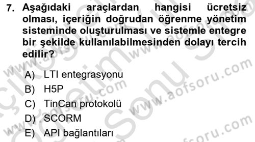 Öğrenme Yönetim Sistemleri Dersi 2024 - 2025 Yılı (Final) Dönem Sonu Sınav Soruları 7. Soru