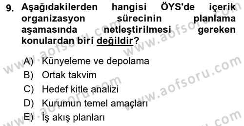 Öğrenme Yönetim Sistemleri Dersi 2024 - 2025 Yılı (Final) Dönem Sonu Sınav Soruları 9. Soru
