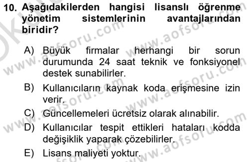 Öğrenme Yönetim Sistemleri Dersi 2024 - 2025 Yılı Yaz Okulu Sınav Soruları 10. Soru