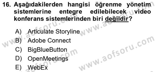 Öğrenme Yönetim Sistemleri Dersi 2024 - 2025 Yılı Yaz Okulu Sınav Soruları 16. Soru